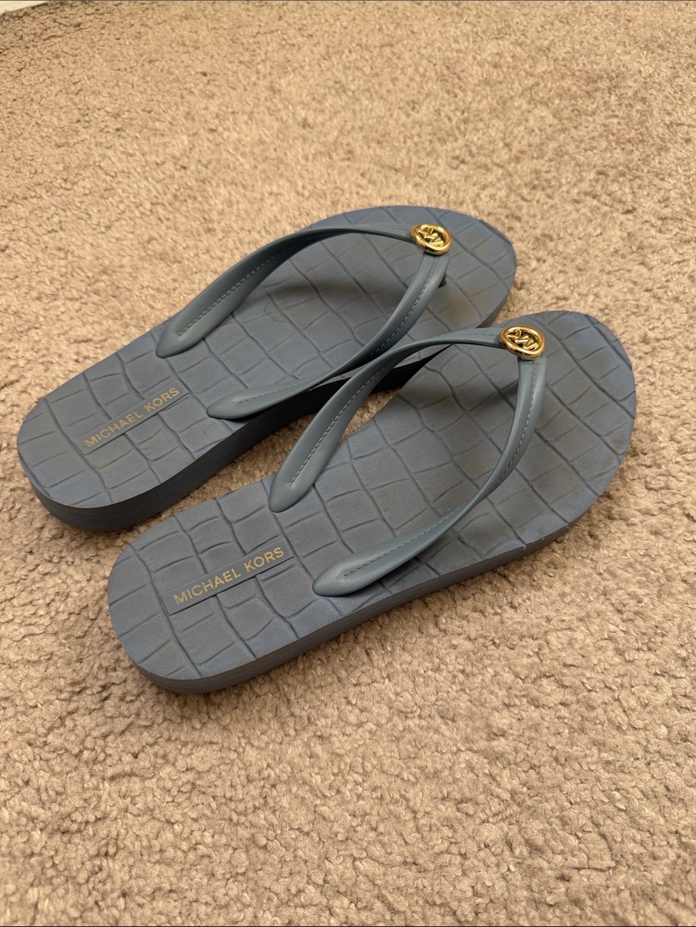 Michael Kors Slate Blue Logo Flip Flop Sandals